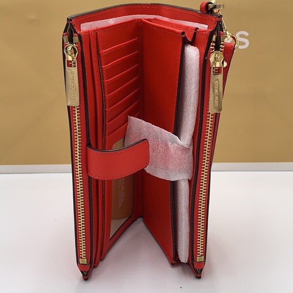 MICHAEL KORS LARGE DOUBLE ZIP WRISTLET WALLET DARK SANGRIA COLOR - Picture 12 of 13